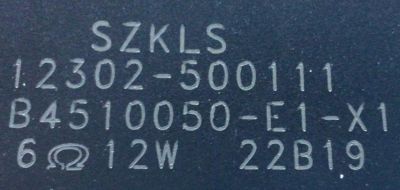 KIT DE BOCINAS PARA TV TCL / NUMERO DE PARTE 12302-500240 / B4513050-E1-X1 / SZKLS / 6Ω 12W / 22B16 / MODELO 43S455 / 50S451 - Imagen 2
